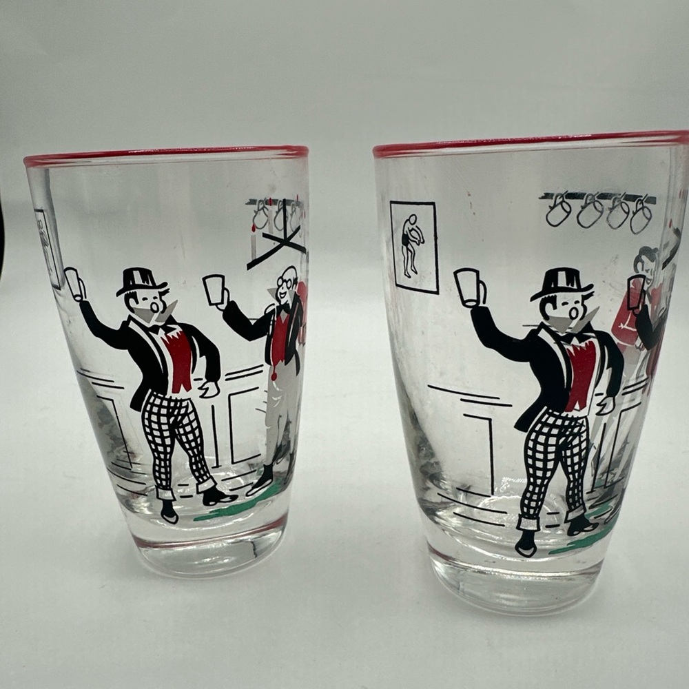 Vintage 2 Libbey Pickwick Dickens Old Fashion Cocktail Bar Glasses High Ball Set